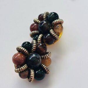 Vintage estate sale  Cluster Bead Clip-On Earrings in Black, Brown & Green